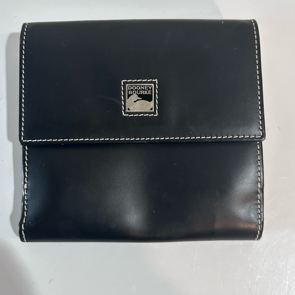 Dooney & Bourke Black Leather Wallet Clutch Made in Italy Duck Logo